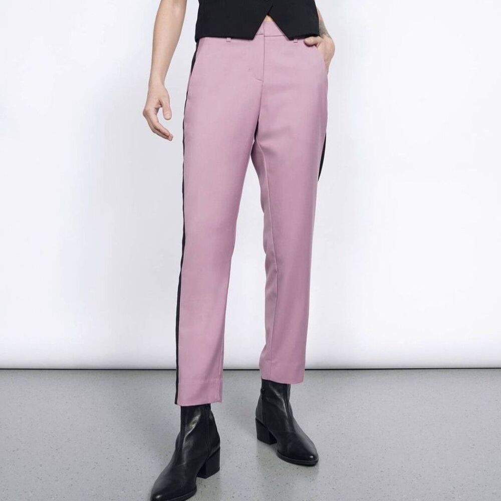 Wildfang The Empower Colorblock Slim Crop Pant Mauve/Black 10 NEW